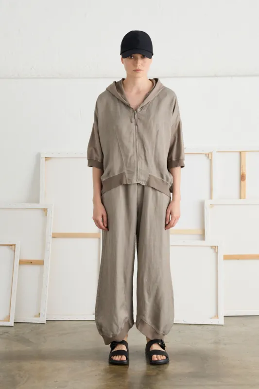 Cropped Hoodie Sweatshirt Viscose and Linen Garment-Dyed 46DU 7083 sold by European Culture