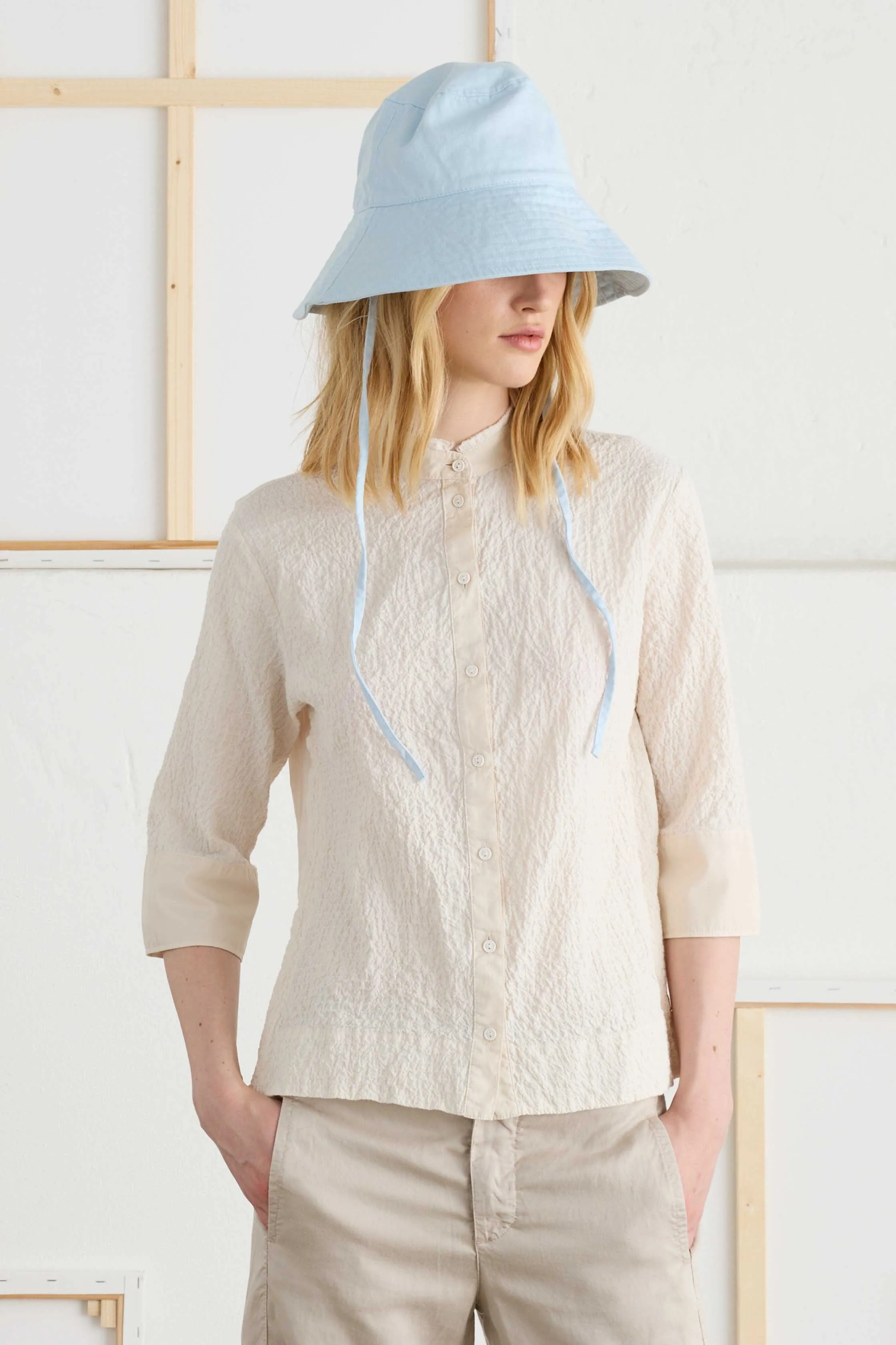 Shirt with 3/4 Sleeves in Stretch Cotton Poplin Garment-Dyed 682U 3259 sold by European Culture product image thumbnail 2
