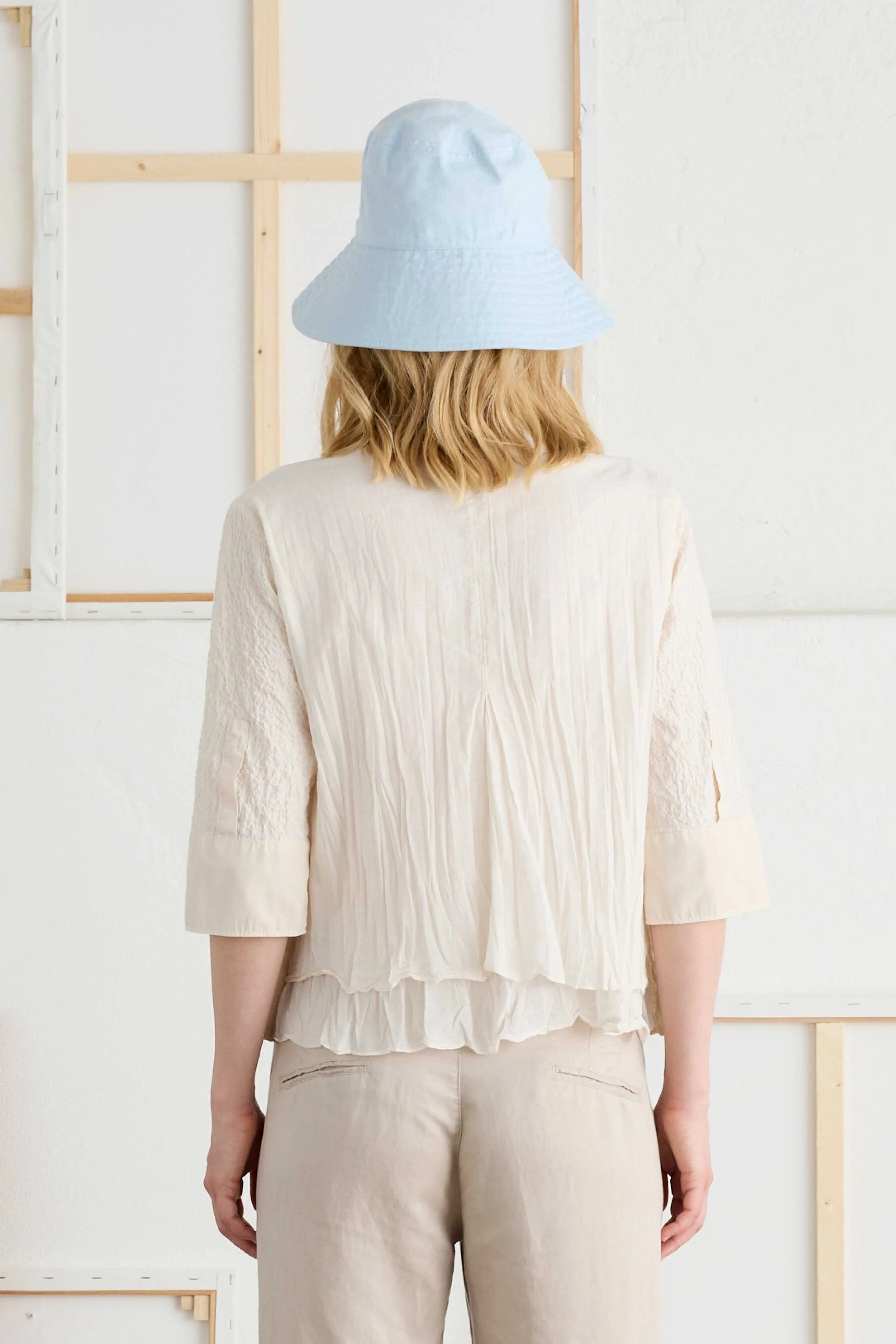 Shirt with 3/4 Sleeves in Stretch Cotton Poplin Garment-Dyed 682U 3259 sold by European Culture product image thumbnail 3