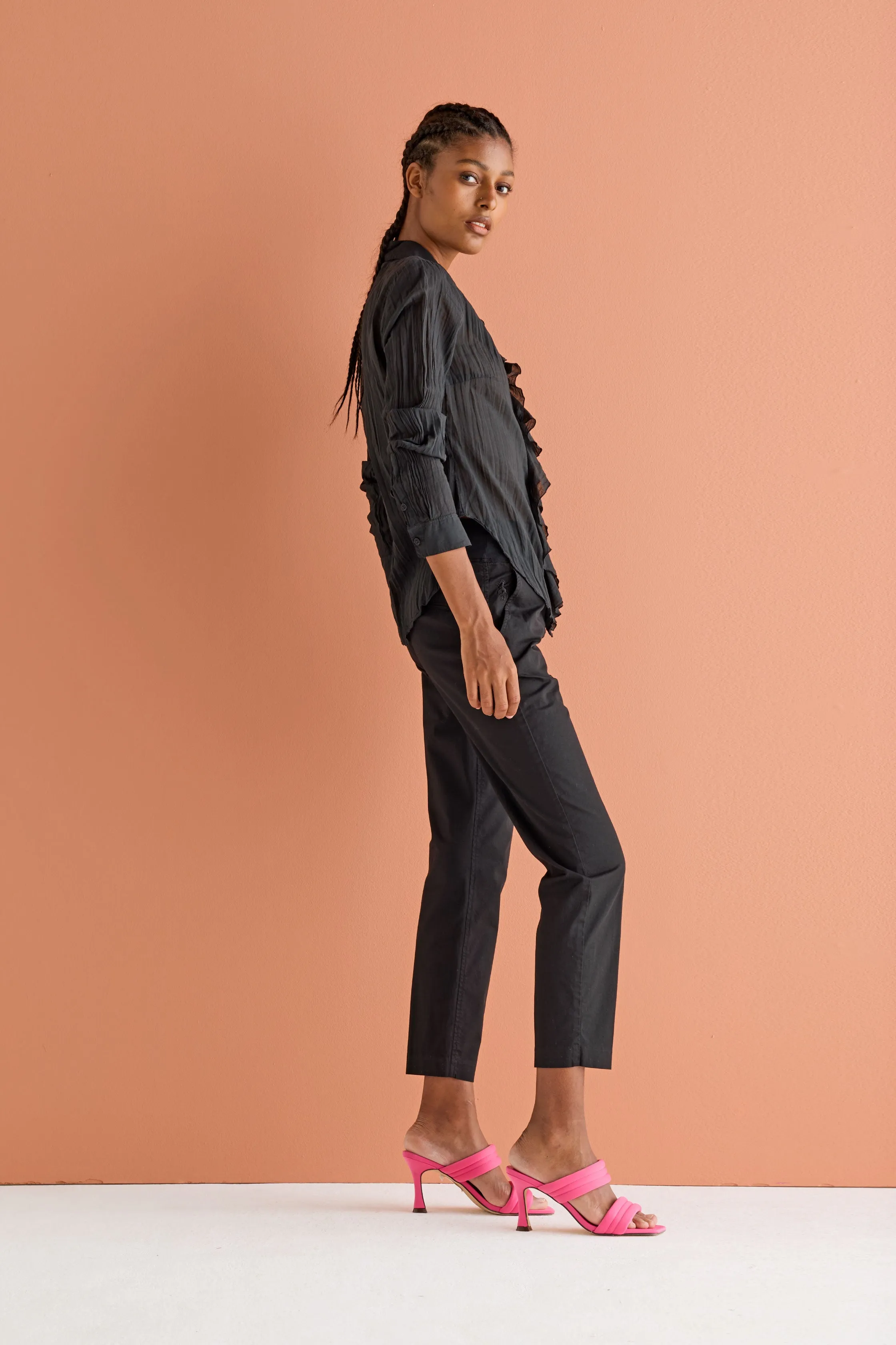 Shirt with Front Ruffles Garment Dyed 67HU 7504 sold by European Culture product image thumbnail 2