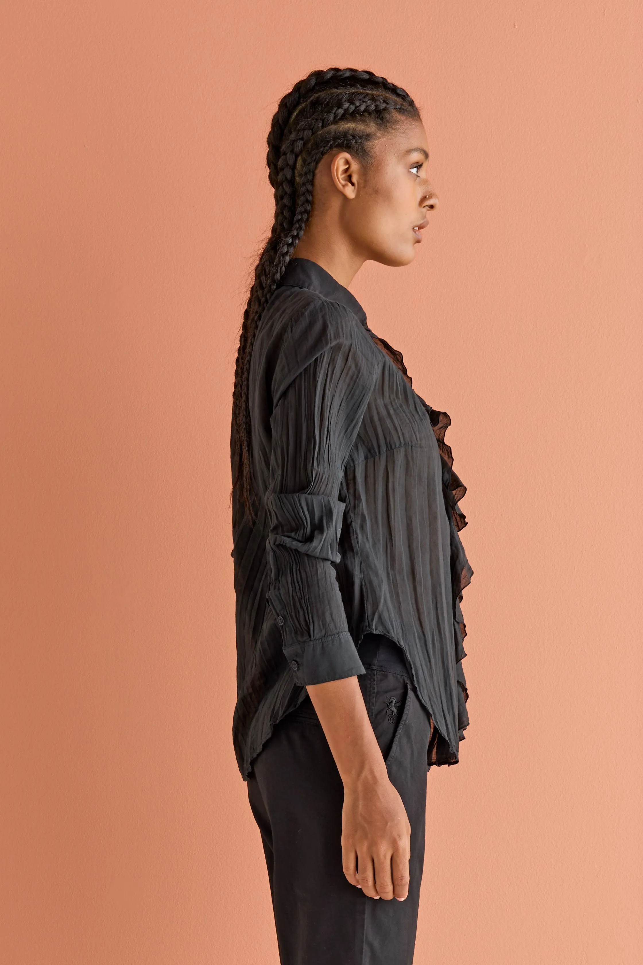 Shirt with Front Ruffles Garment Dyed 67HU 7504 sold by European Culture product image thumbnail 3