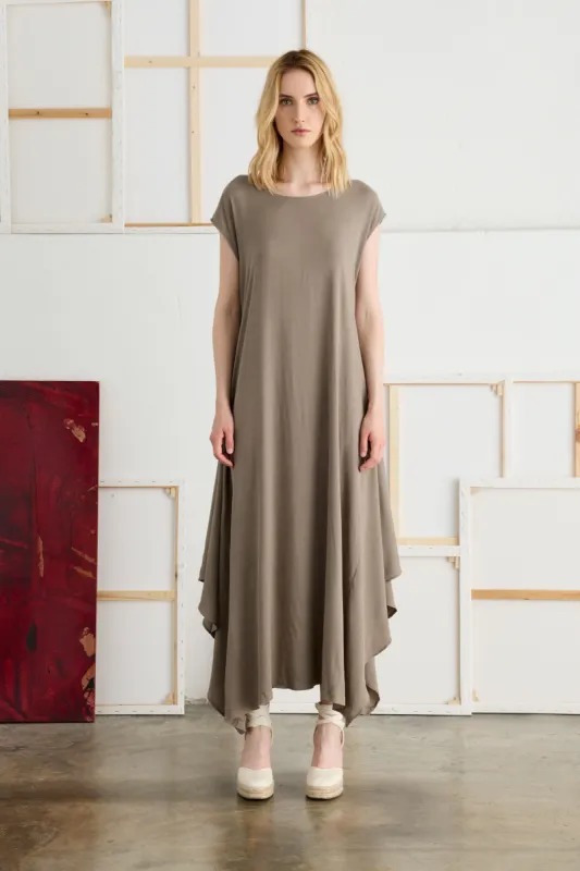 Cupro and Viscose Long Dress with Short Sleeves Garment-Dyed 12F0 6683 sold by European Culture