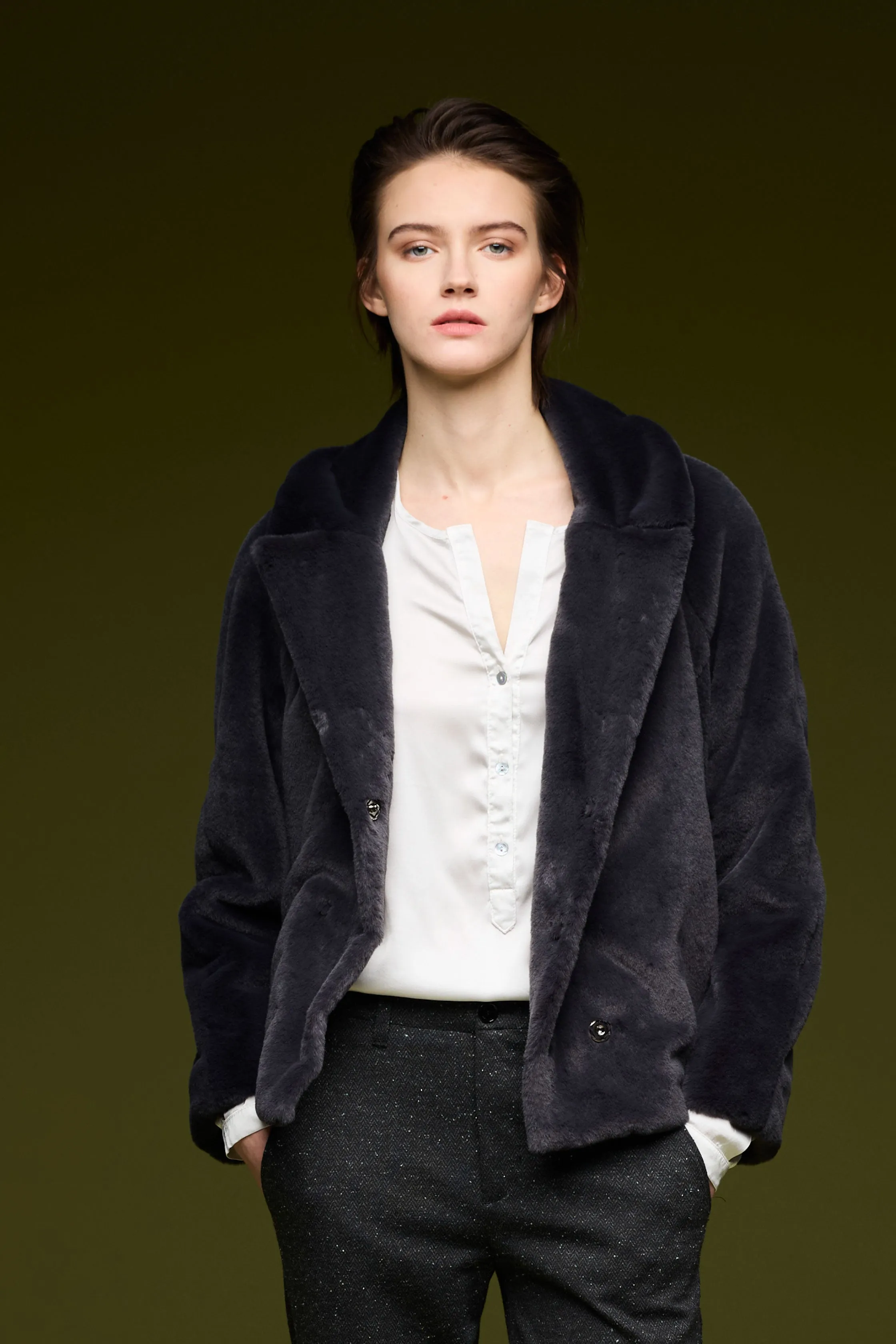 Double-Breasted Faux Fur Jacket 7760 6107 sold by European Culture product image thumbnail 3