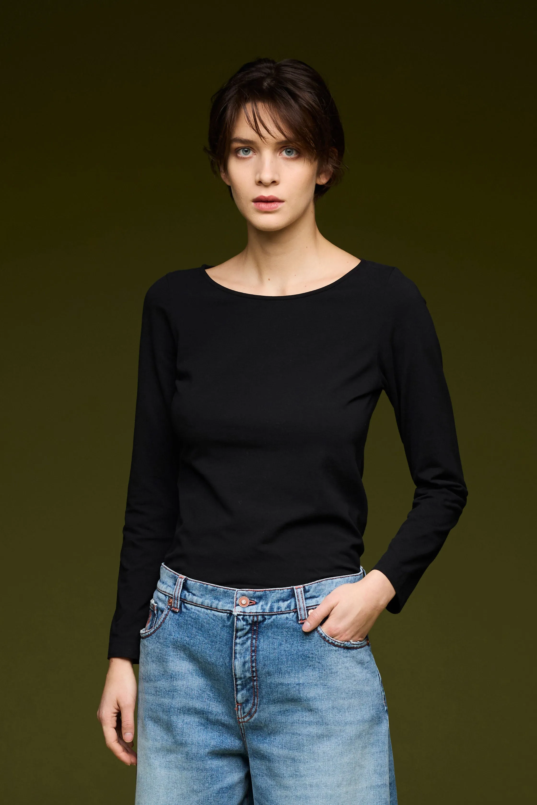 Boat Neck Long Sleeve T-Shirt Garment Dyed 386U 2842 sold by European Culture product image thumbnail 2