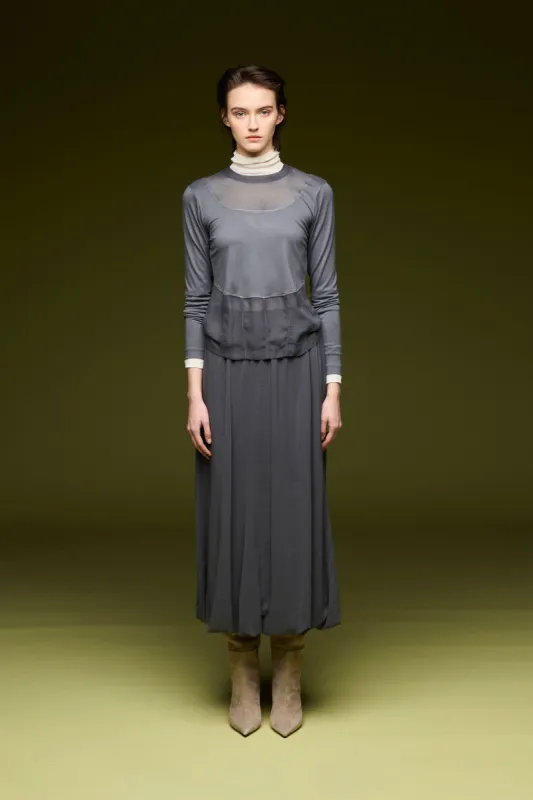 Long Skirt in Viscose Georgette Garment Dyed 2600 8068 sold by European Culture