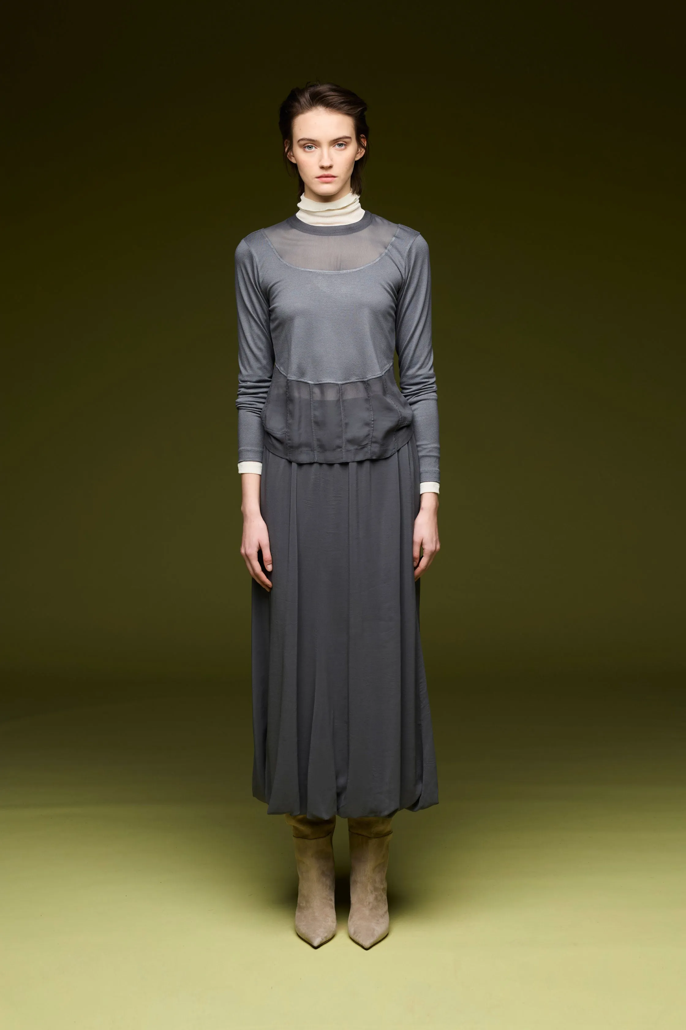 Long Skirt in Viscose Georgette Garment Dyed 2600 8068 sold by European Culture