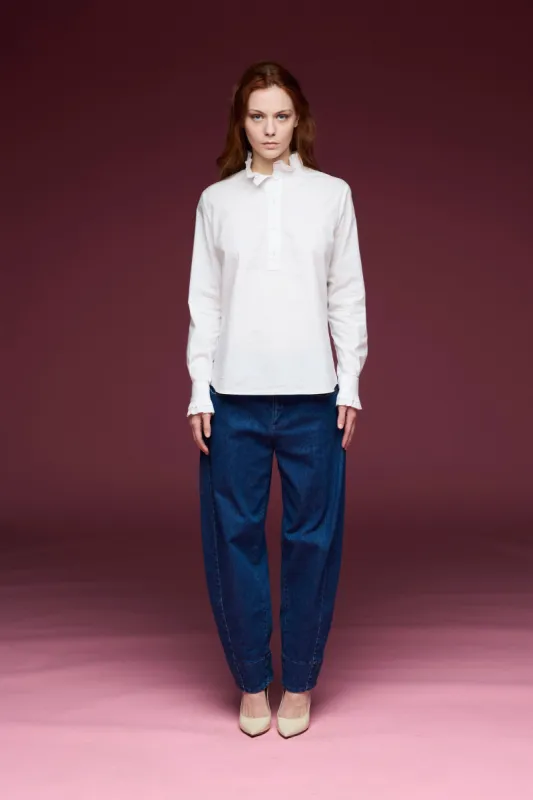 Shirt with Ruffles on the Front Garment Dyed 6800 3217 sold by European Culture