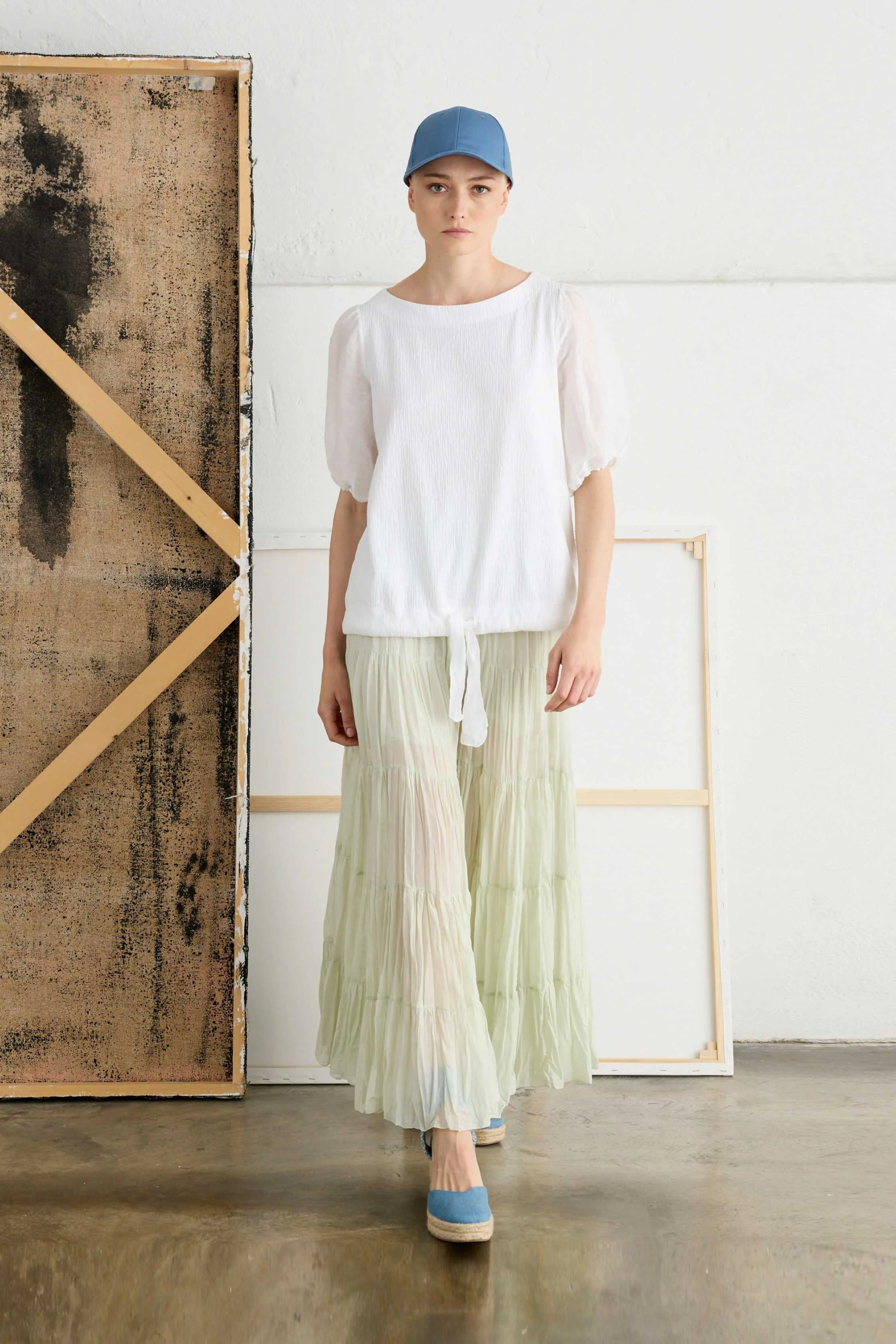 Blouse with Balloon Sleeves in Linen and Cotton Garment Dyed 36E0 2568 sold by European Culture