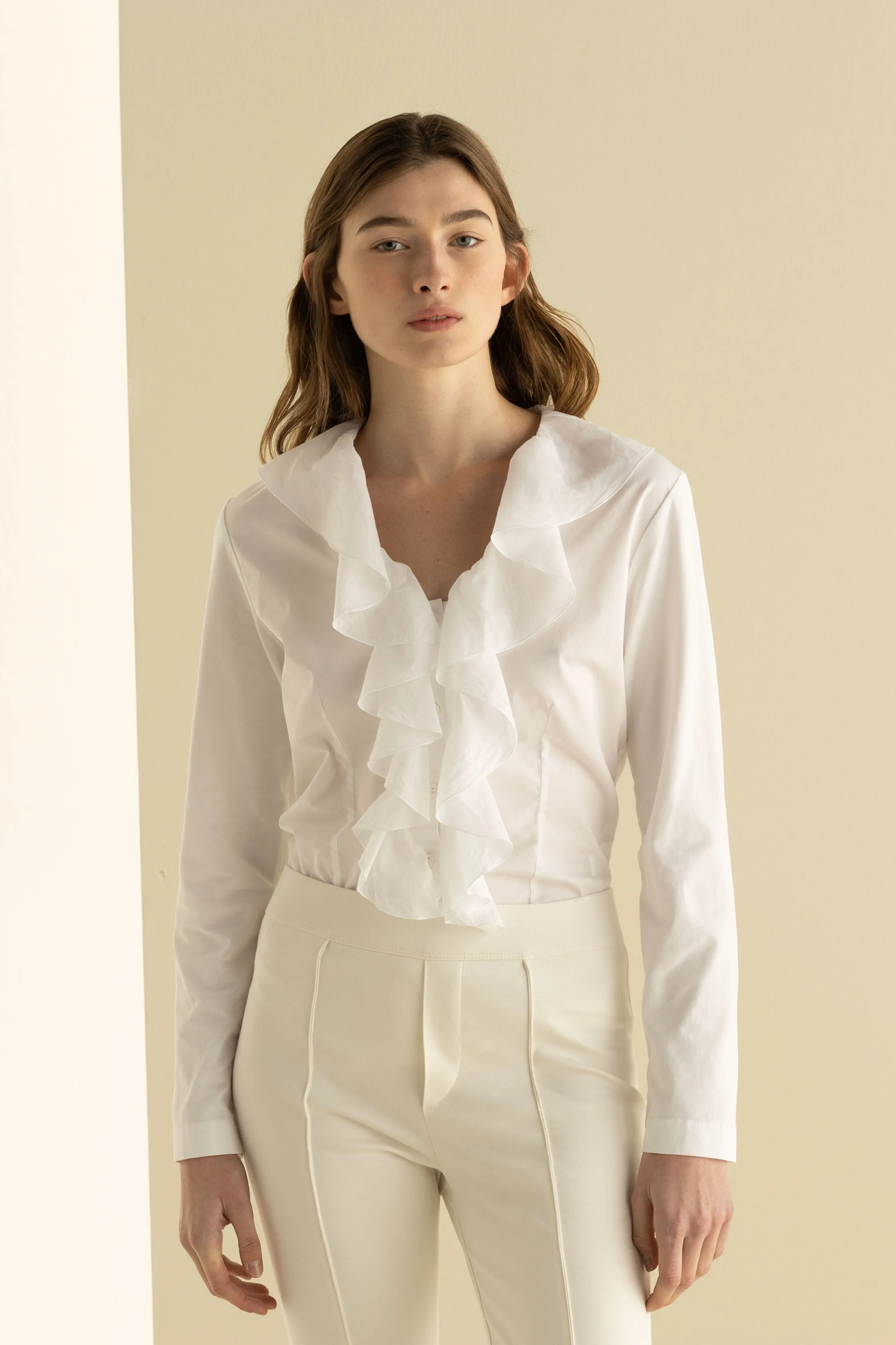 Shirt with Asymmetric Ruffles Garment Dyed 68WU 3217 sold by European Culture product image thumbnail 2