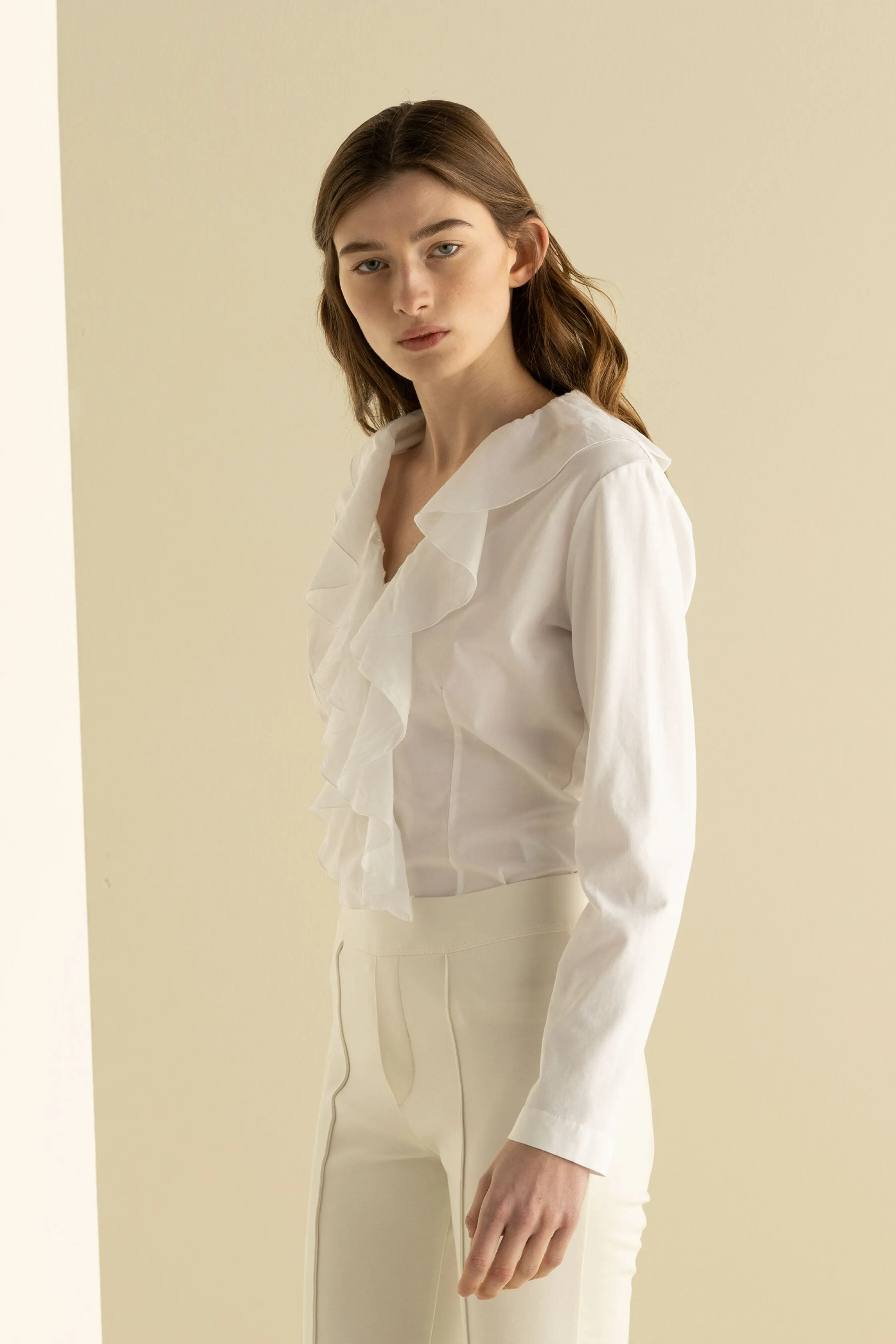 Shirt with Asymmetric Ruffles Garment Dyed 68WU 3217 sold by European Culture product image thumbnail 3