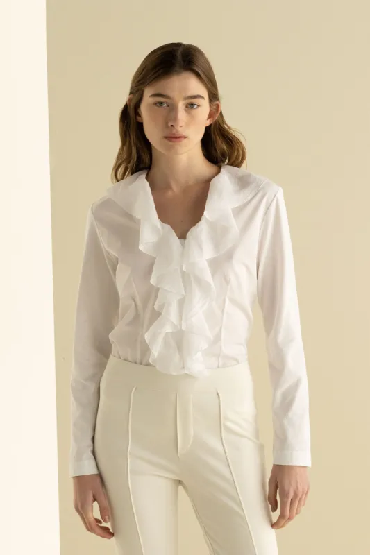 Shirt with Asymmetric Ruffles Garment Dyed 68WU 3217 sold by European Culture