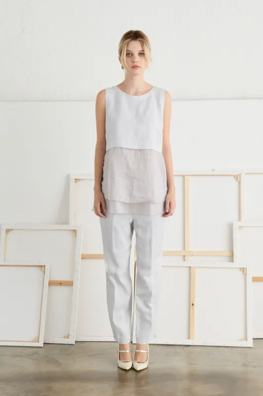 Sleeveless Top RamiƩ with Double Frills Garment Dyed 35T0 7083 sold by European Culture