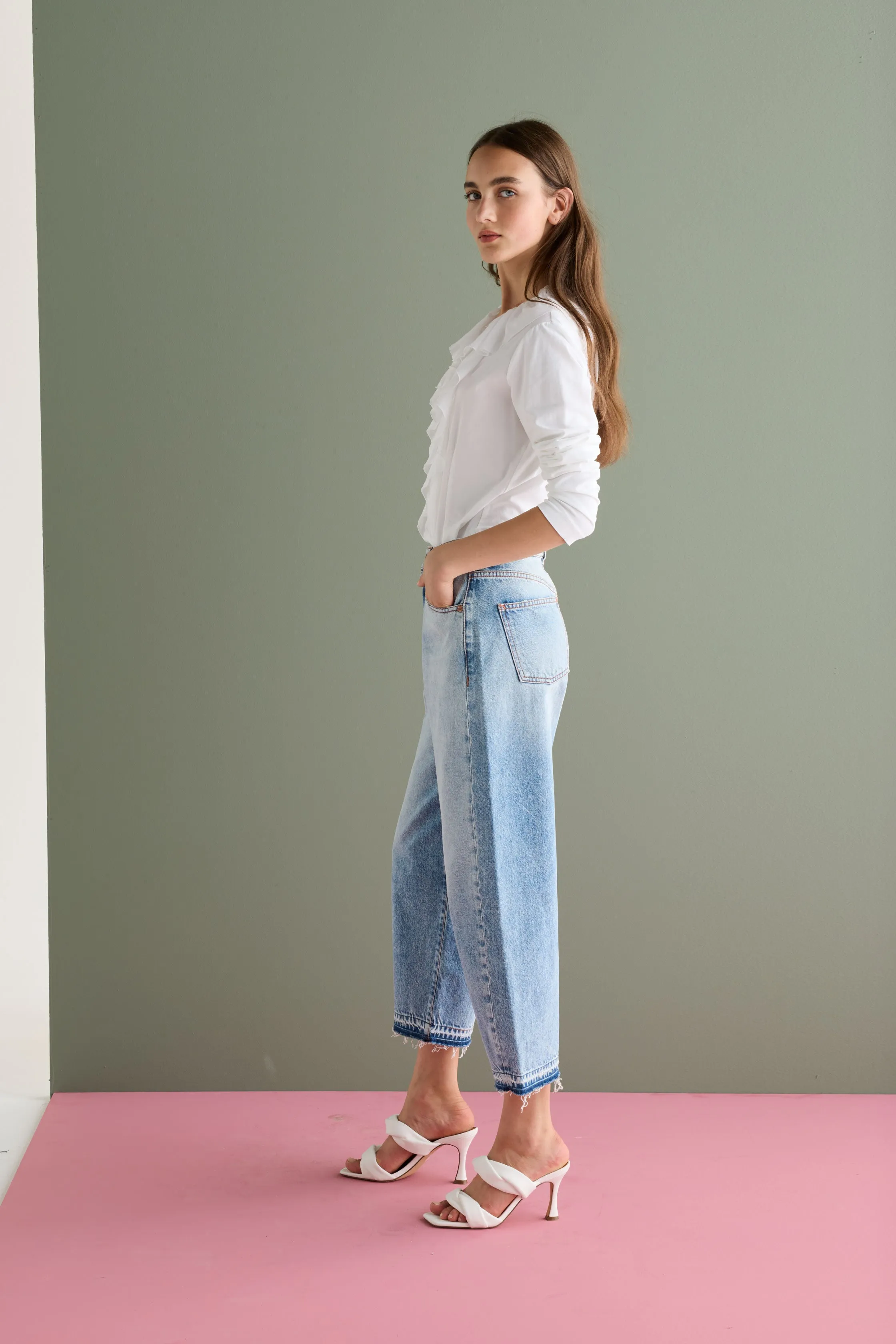 Long Sleeve Shirt Front Ruffles Garment Dyed 67CU 3217 sold by European Culture product image thumbnail 4