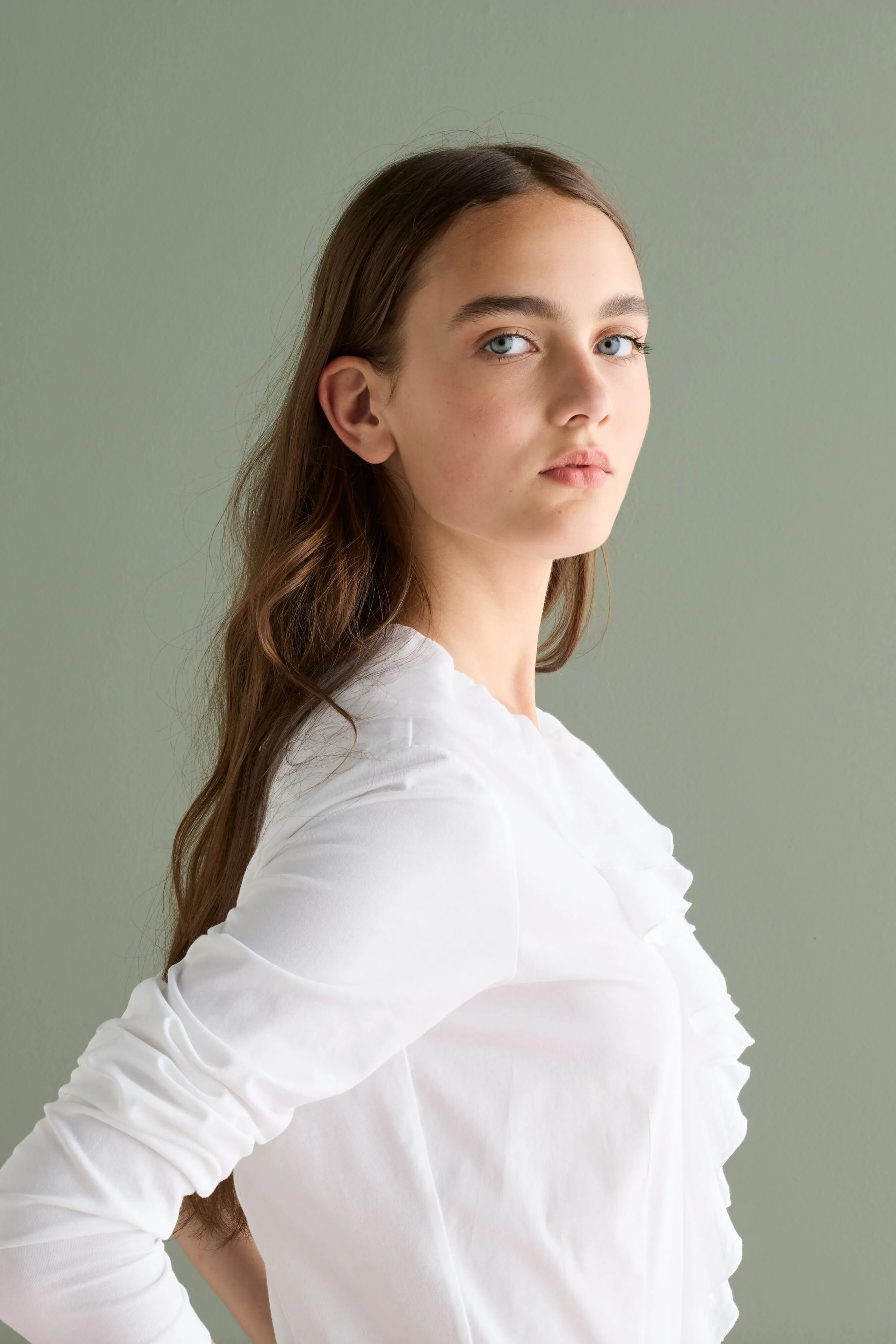 Long Sleeve Shirt Front Ruffles Garment Dyed 67CU 3217 sold by European Culture product image thumbnail 3