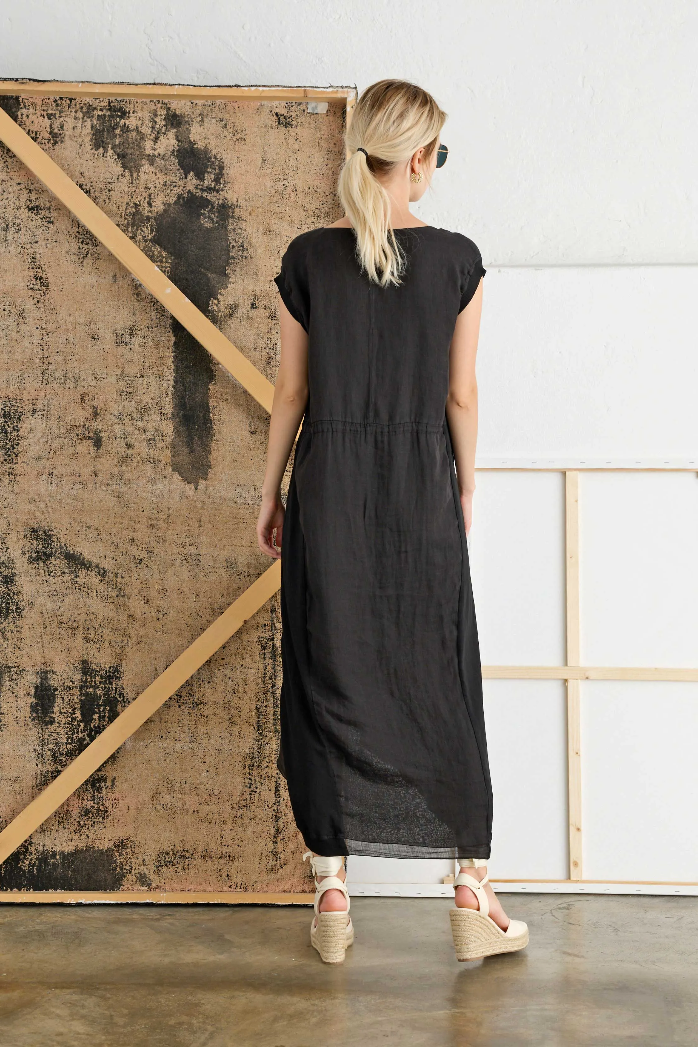Ramié Midi Dress with Drawstring Waist Garment-Dyed 10FU 7027 sold by European Culture product image thumbnail 2