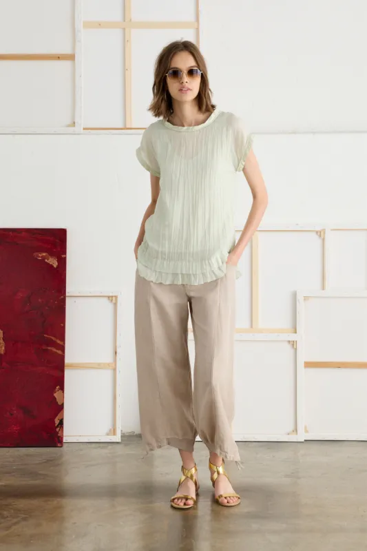Linen and Lyocell Pants with Drawstring Garment-Dyed 06MU 7049 sold by European Culture