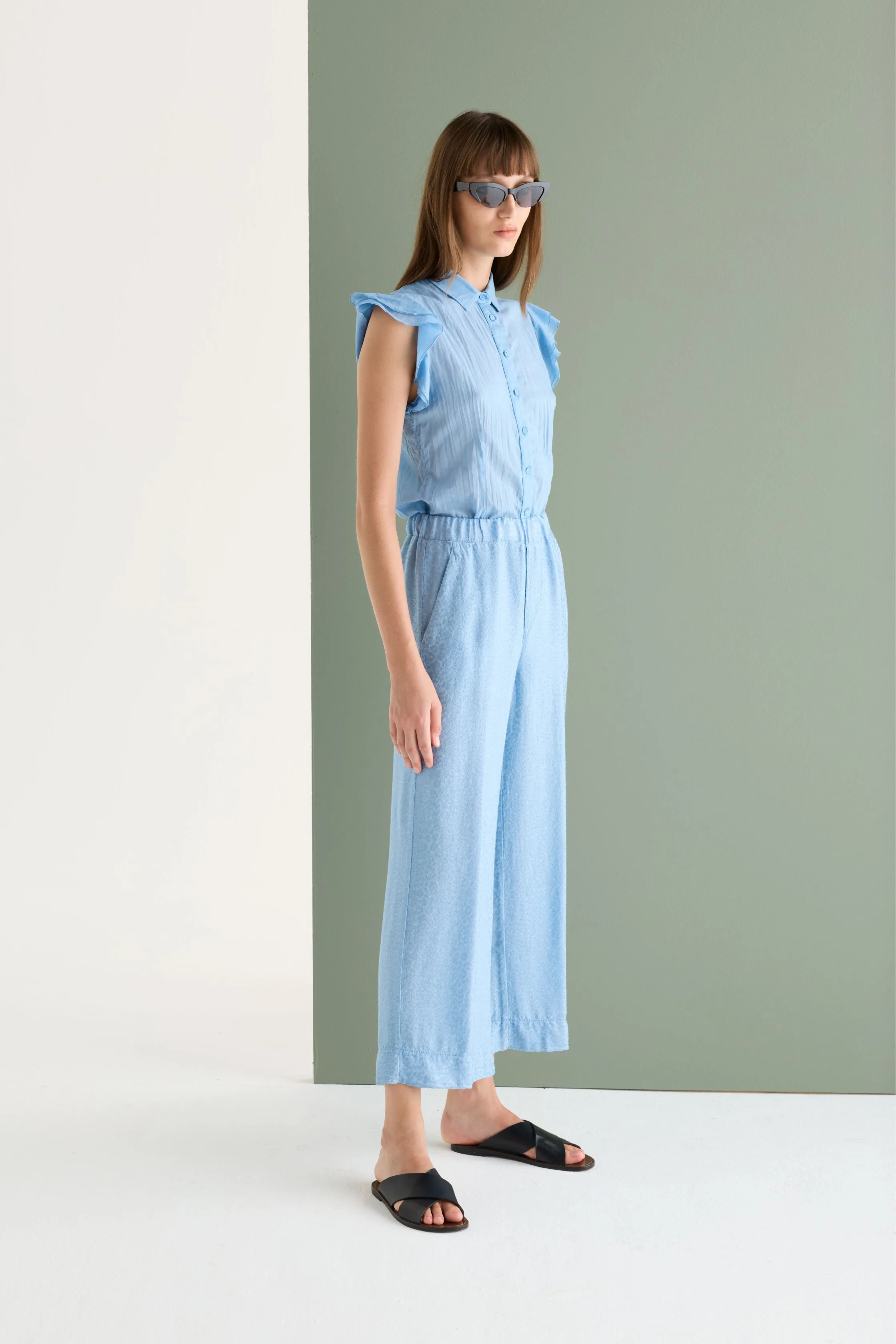 Short Sleeve Cotton Shirt with Ruffles Garment Dyed 66D0 7504 sold by European Culture product image thumbnail 3