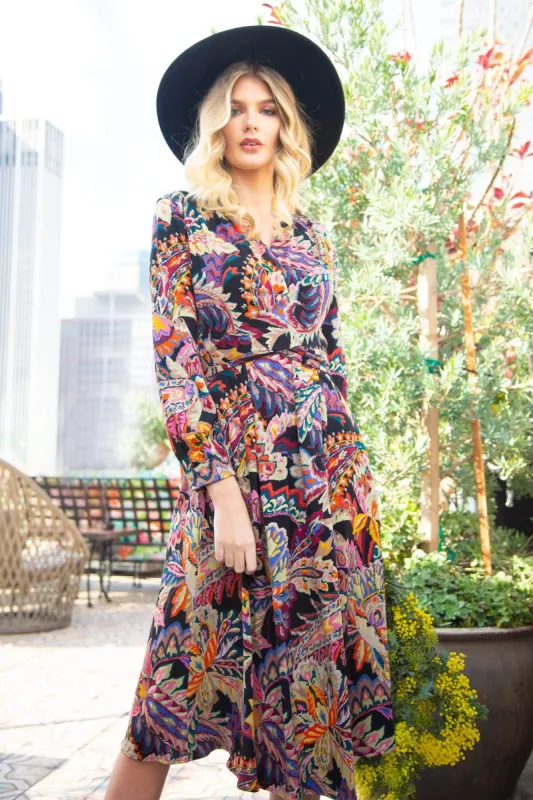 Dena Front Wrap Dress - Damascus Printed Ponte sold by Eva Franco