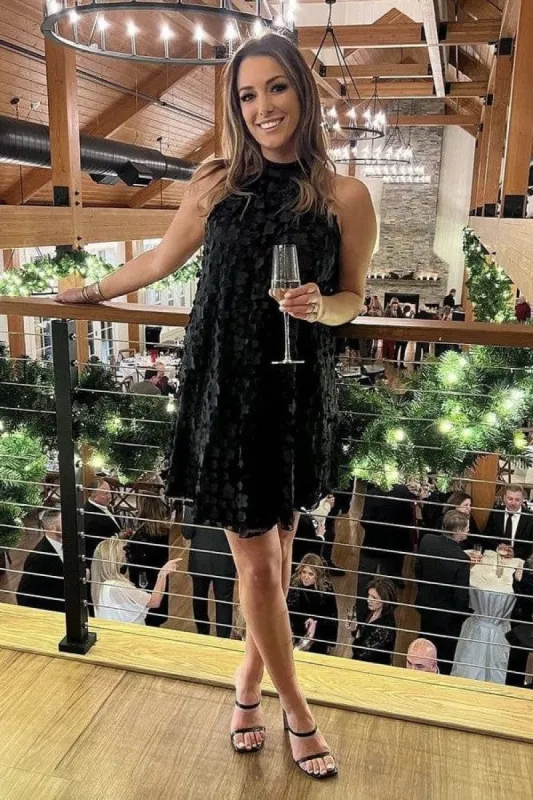 Halter Swing Mini Dress - Black Petal sold by Eva Franco