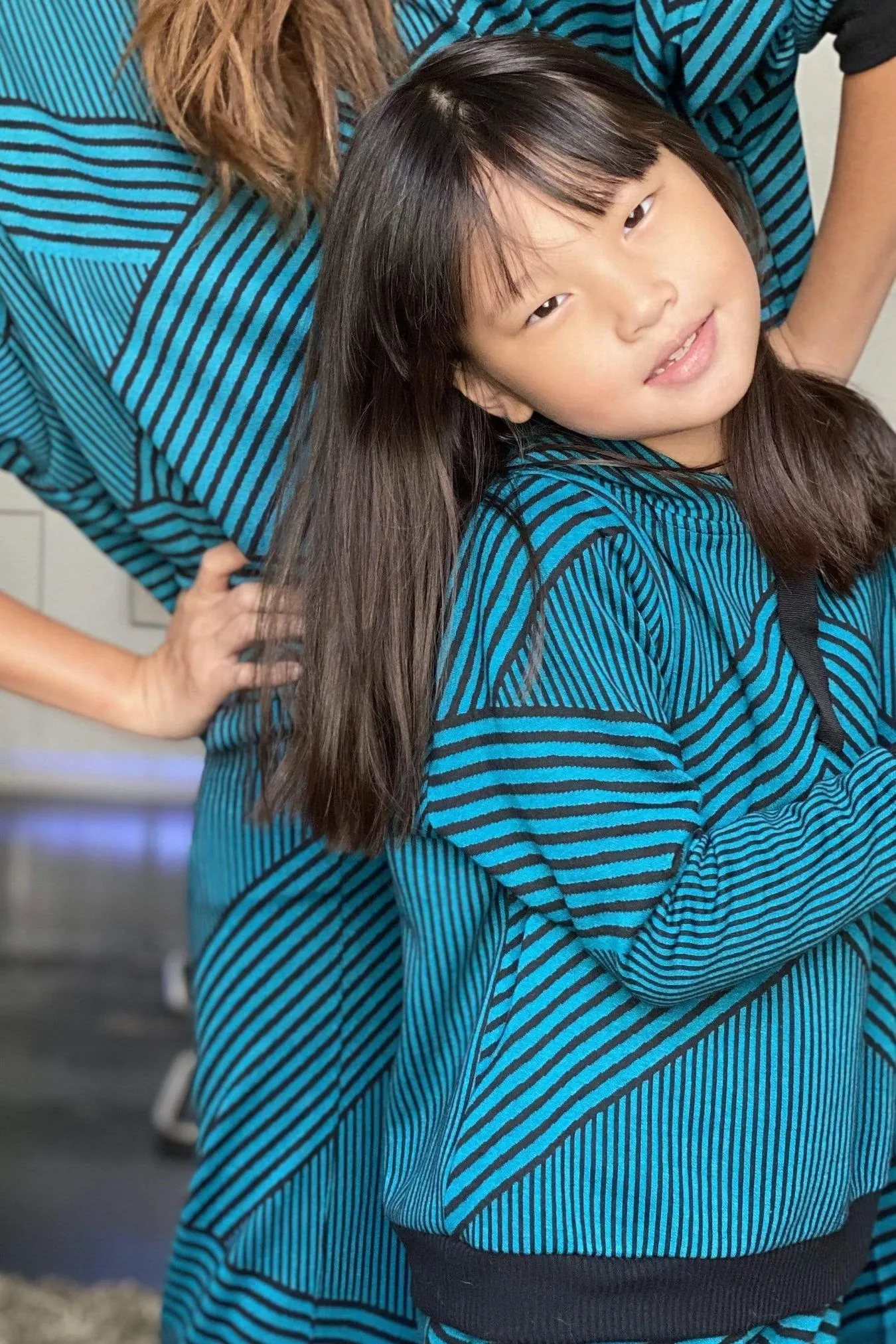 Teal and Black Stripe Brit Wit Sweatshirt Top - Girls sold by Eva Franco