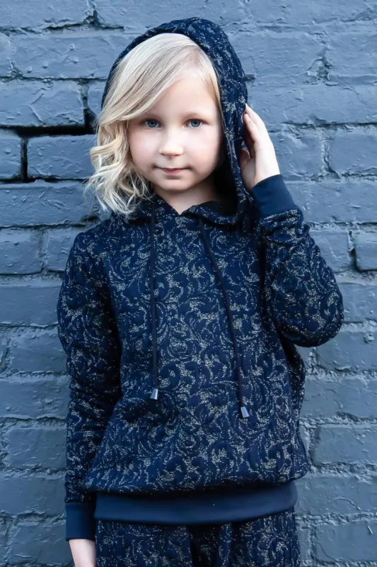 Mini Noah Hoodie - Navy Knit - Girls made by Eva Franco