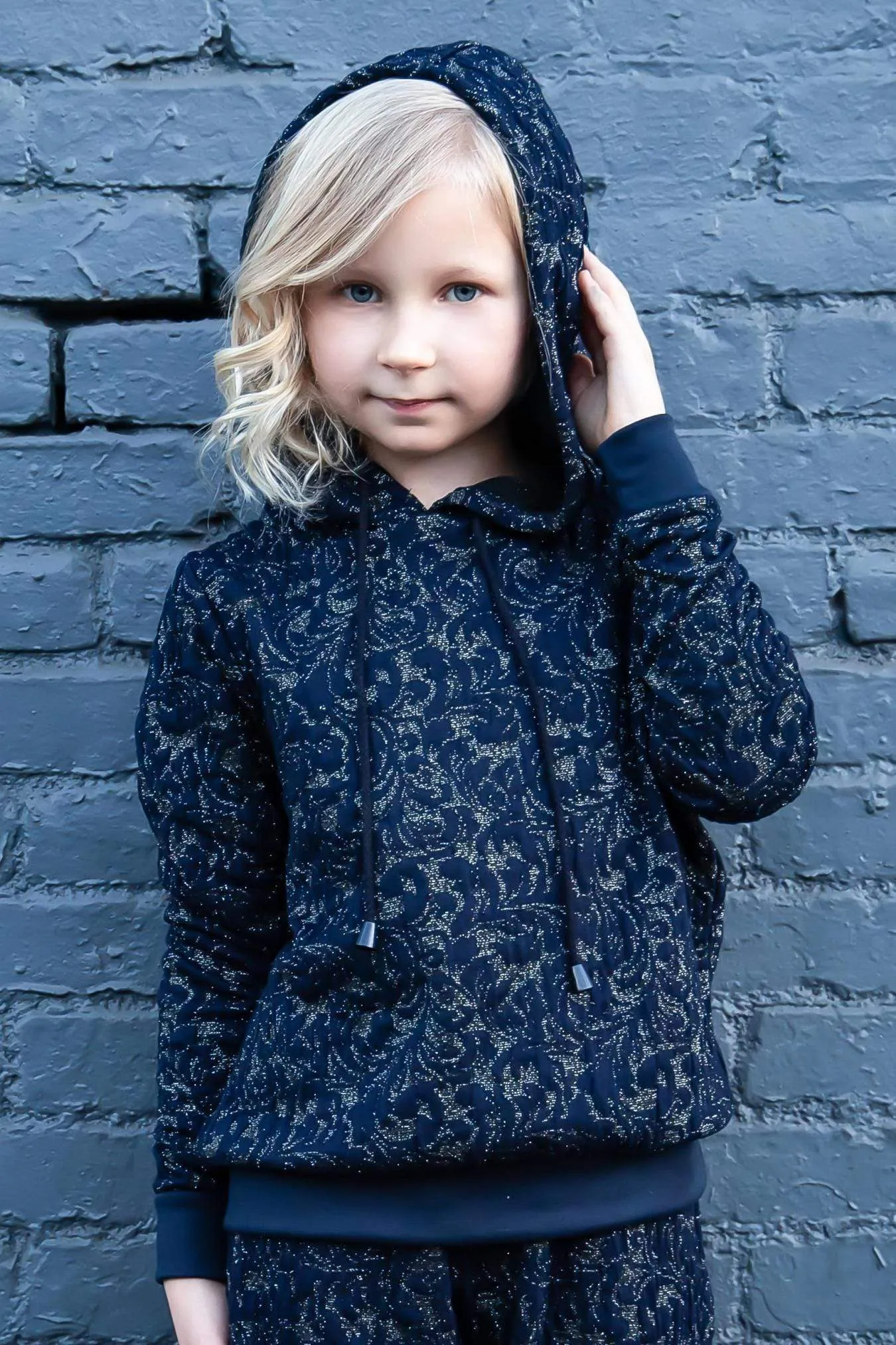 Mini Noah Hoodie - Navy Knit - Girls sold by Eva Franco
