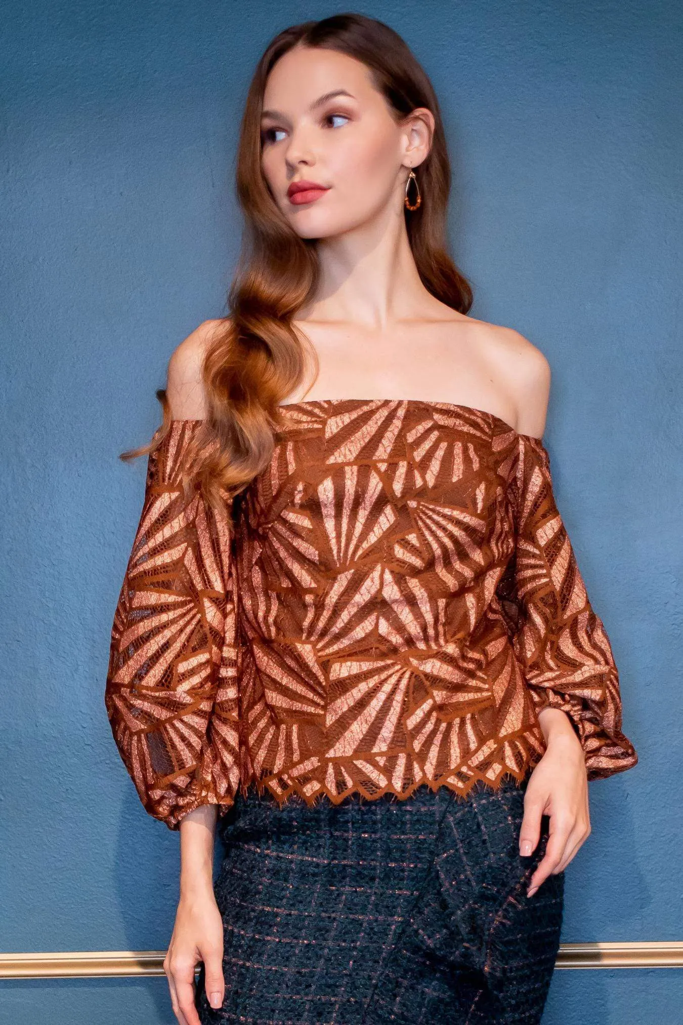 Shine Lace Blouse – Copper Metallic sold by Eva Franco