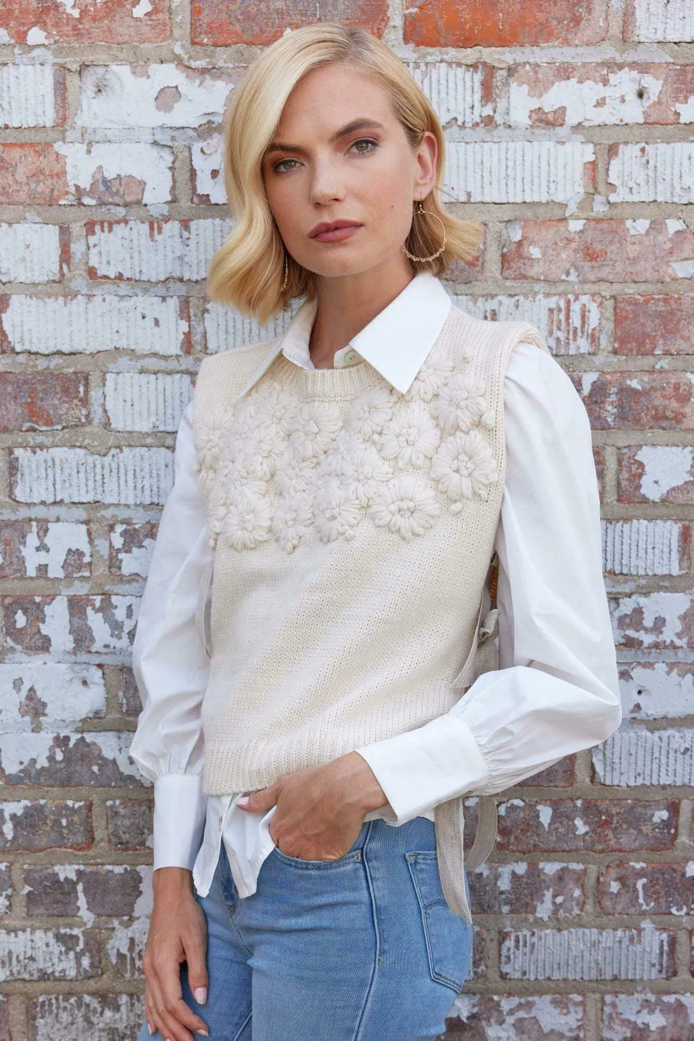 Ziggy Side Tie Ivory Vest sold by Eva Franco product image thumbnail 2