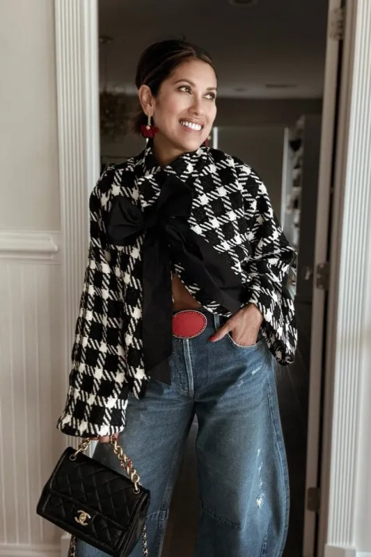 Kennedy Houndstooth Bow Jacket sold by Eva Franco