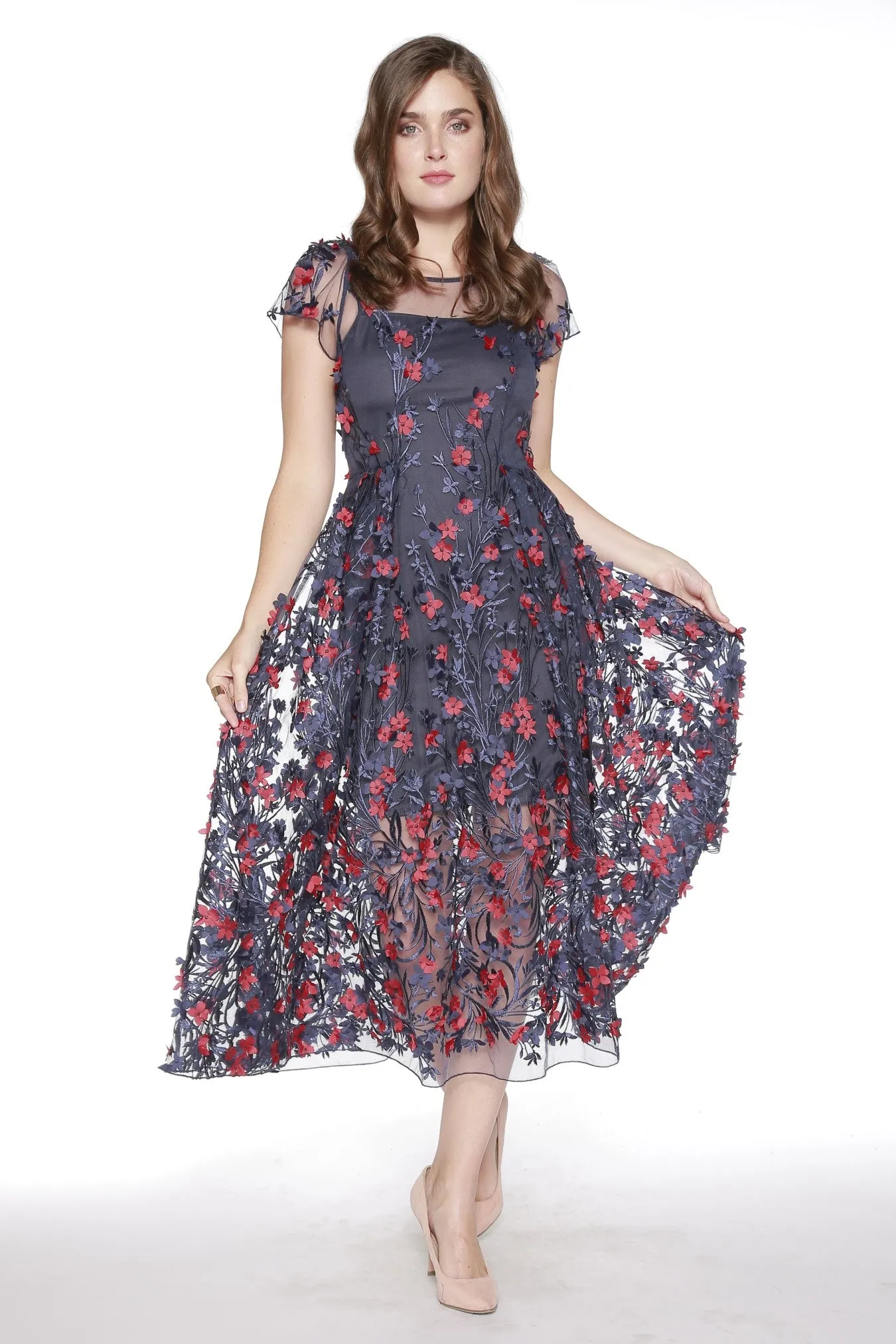 Erika Dress - Red and Navy Petal sold by Eva Franco