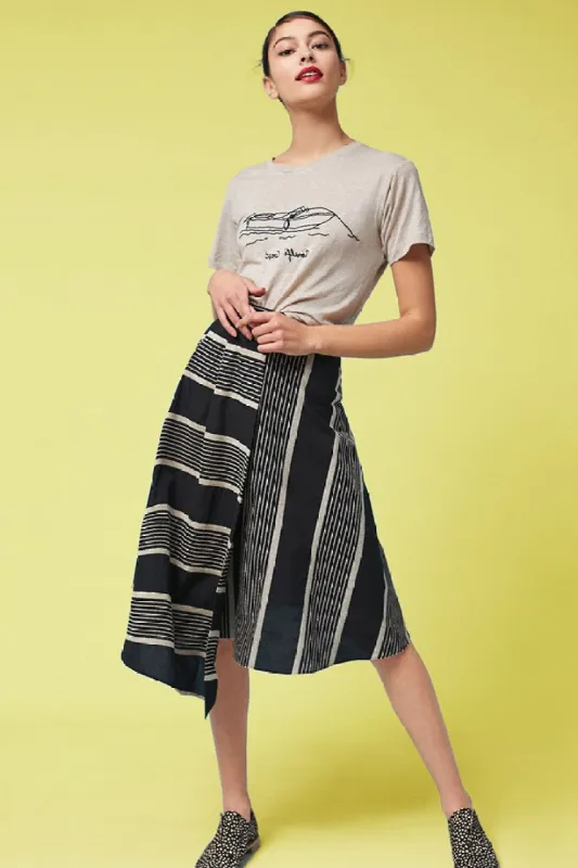 Black and Taupe Stripe Midi Skirt sold by Eva Franco