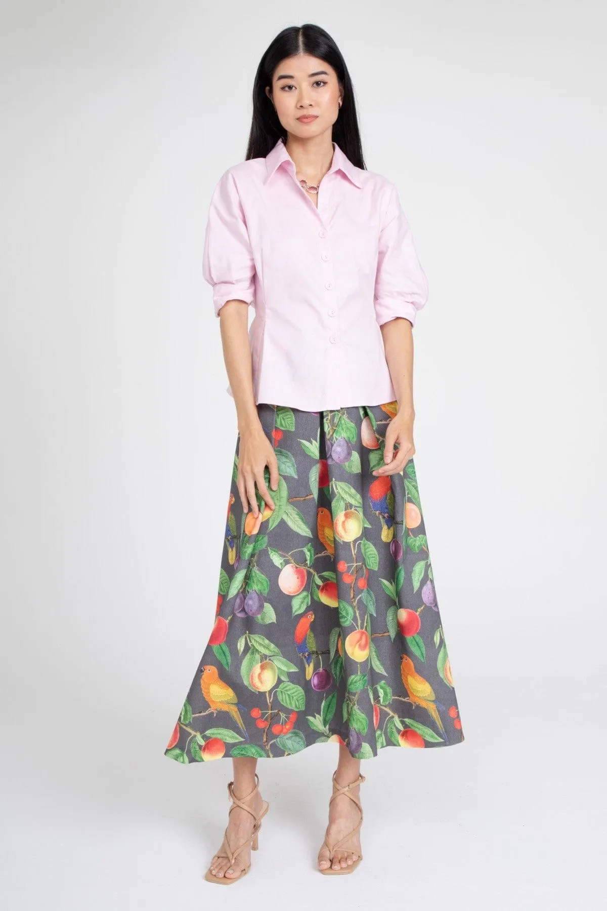 Parrot and Fruit Maxi Skirt sold by Eva Franco