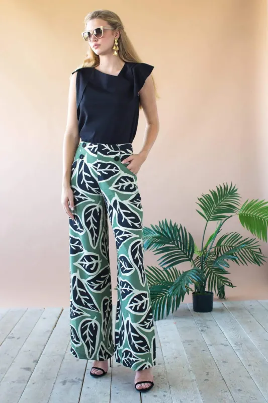 Hepburn High Waist Wide Leg Pant - Sage Leaf sold by Eva Franco