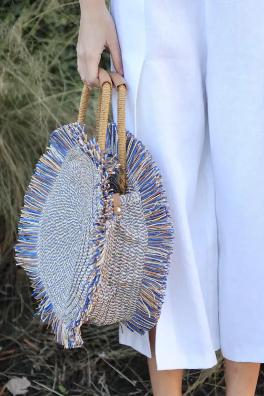 Blue Fringe Round  Bag sold by Eva Franco