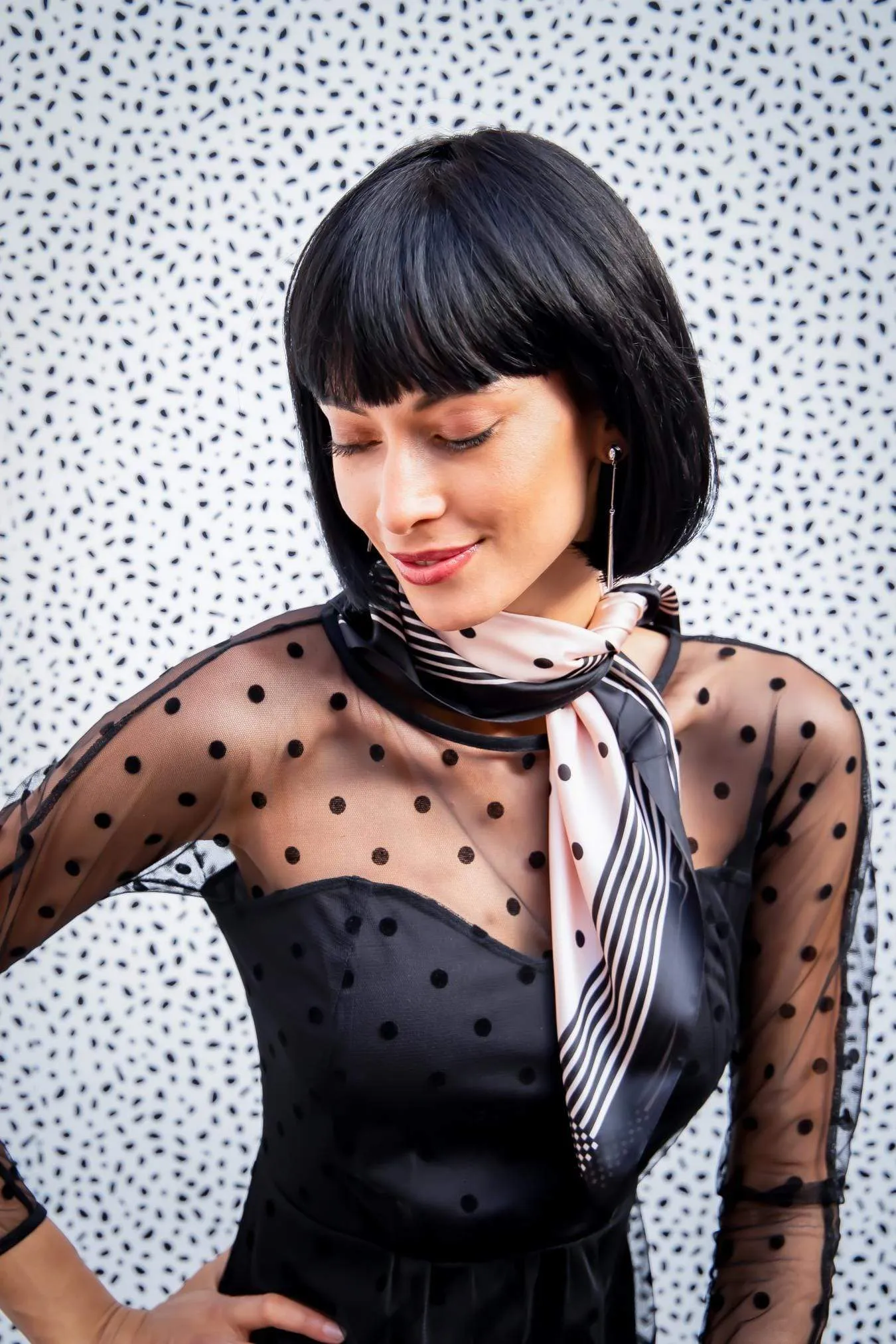 Pink Polka Dots and Stripes Scarf 24x24 sold by Eva Franco product image thumbnail 2