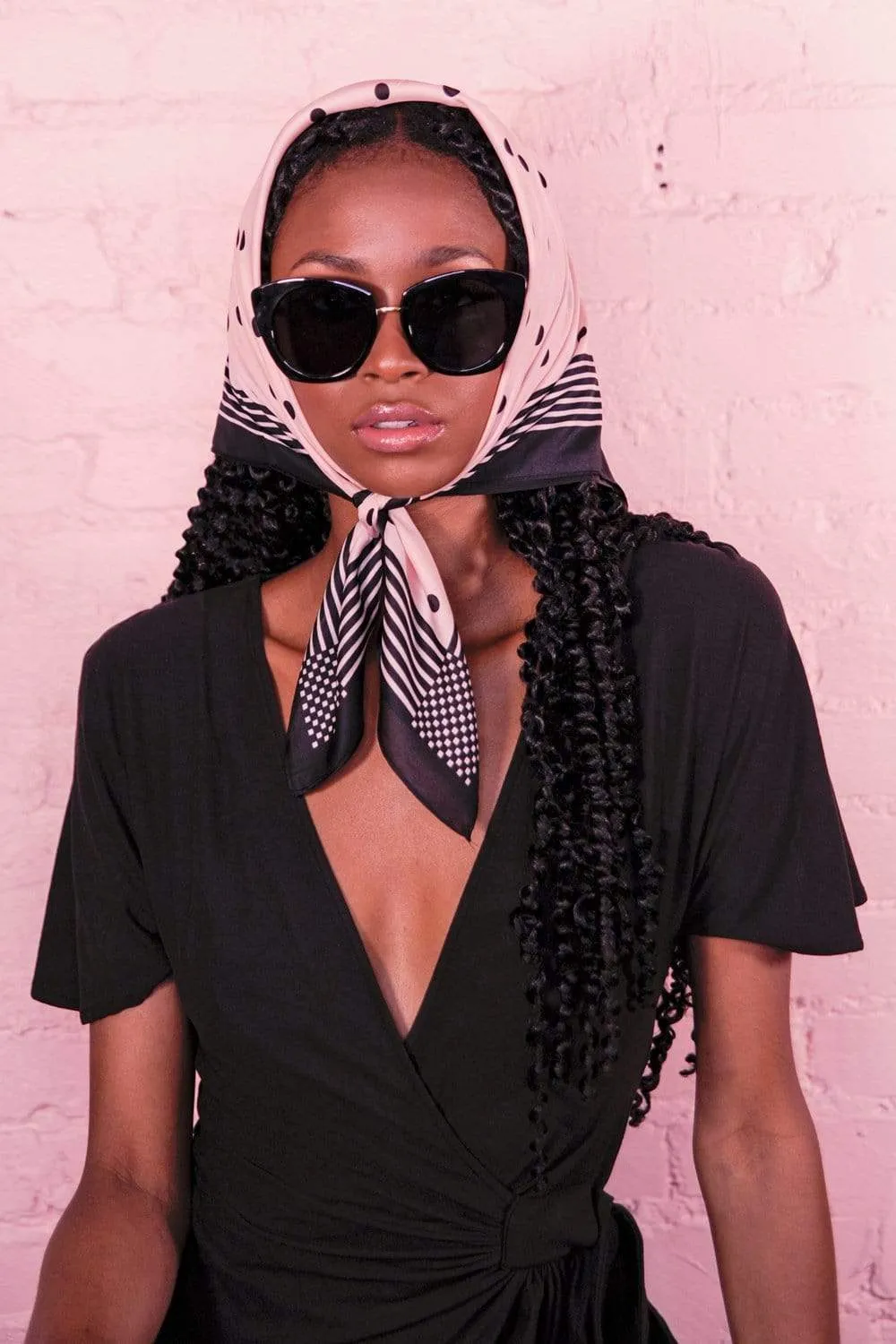 Pink Polka Dots and Stripes Scarf 24x24 sold by Eva Franco product image thumbnail 3