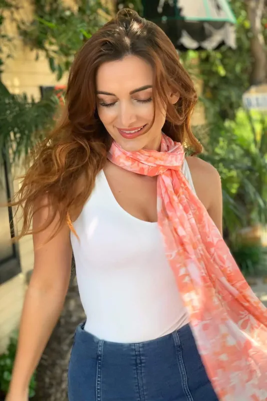Tangerine Floral Cotton Scarf sold by Eva Franco