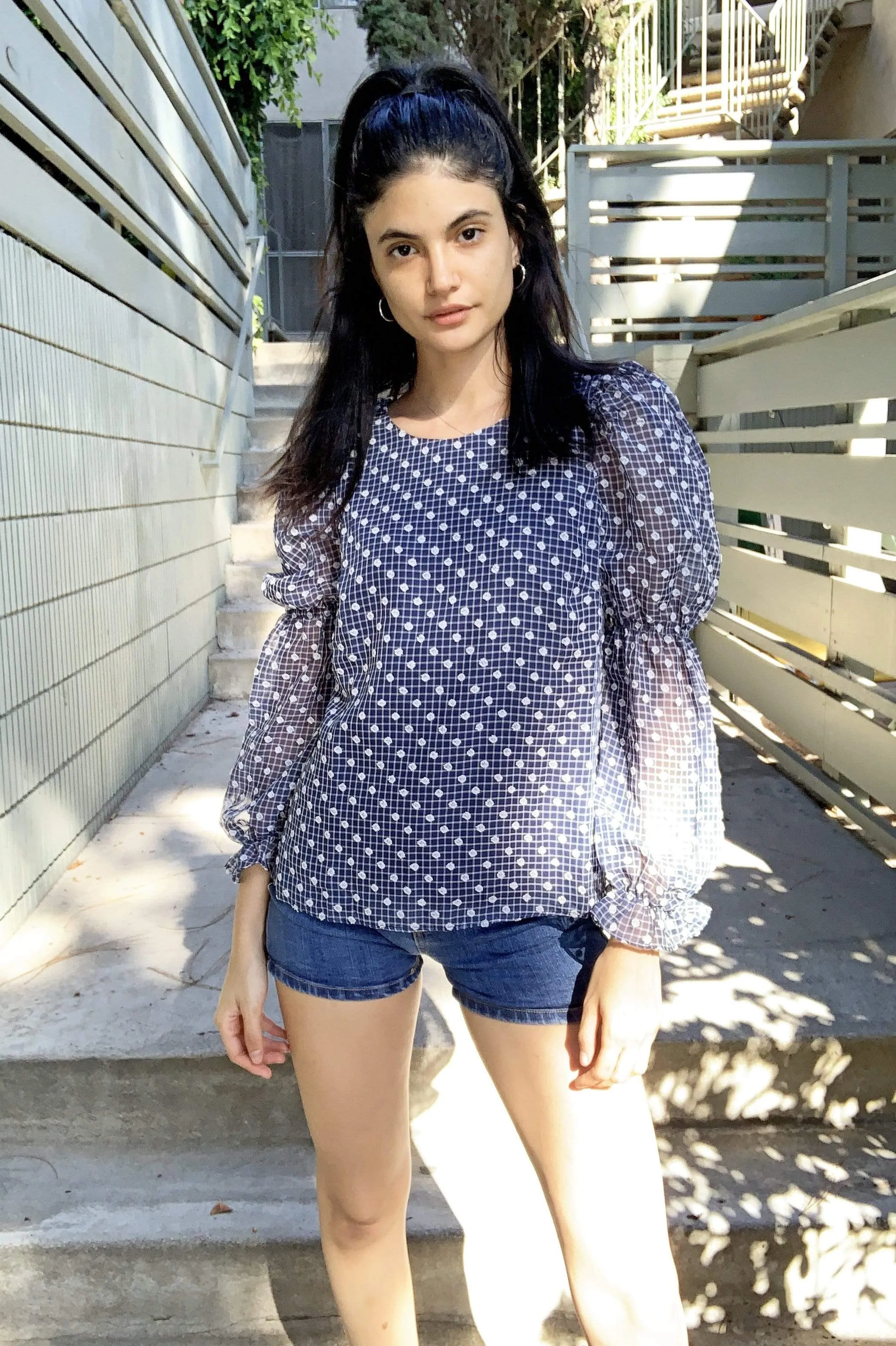 Lesley Blouse in Navy Clip Dot sold by Eva Franco product image thumbnail 2