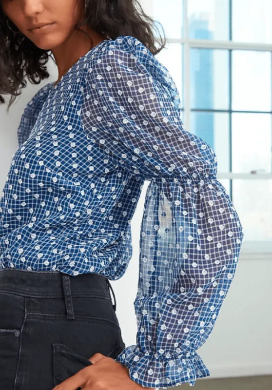 Lesley Blouse in Navy Clip Dot sold by Eva Franco