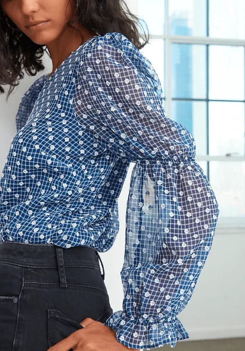 Lesley Blouse in Navy Clip Dot sold by Eva Franco