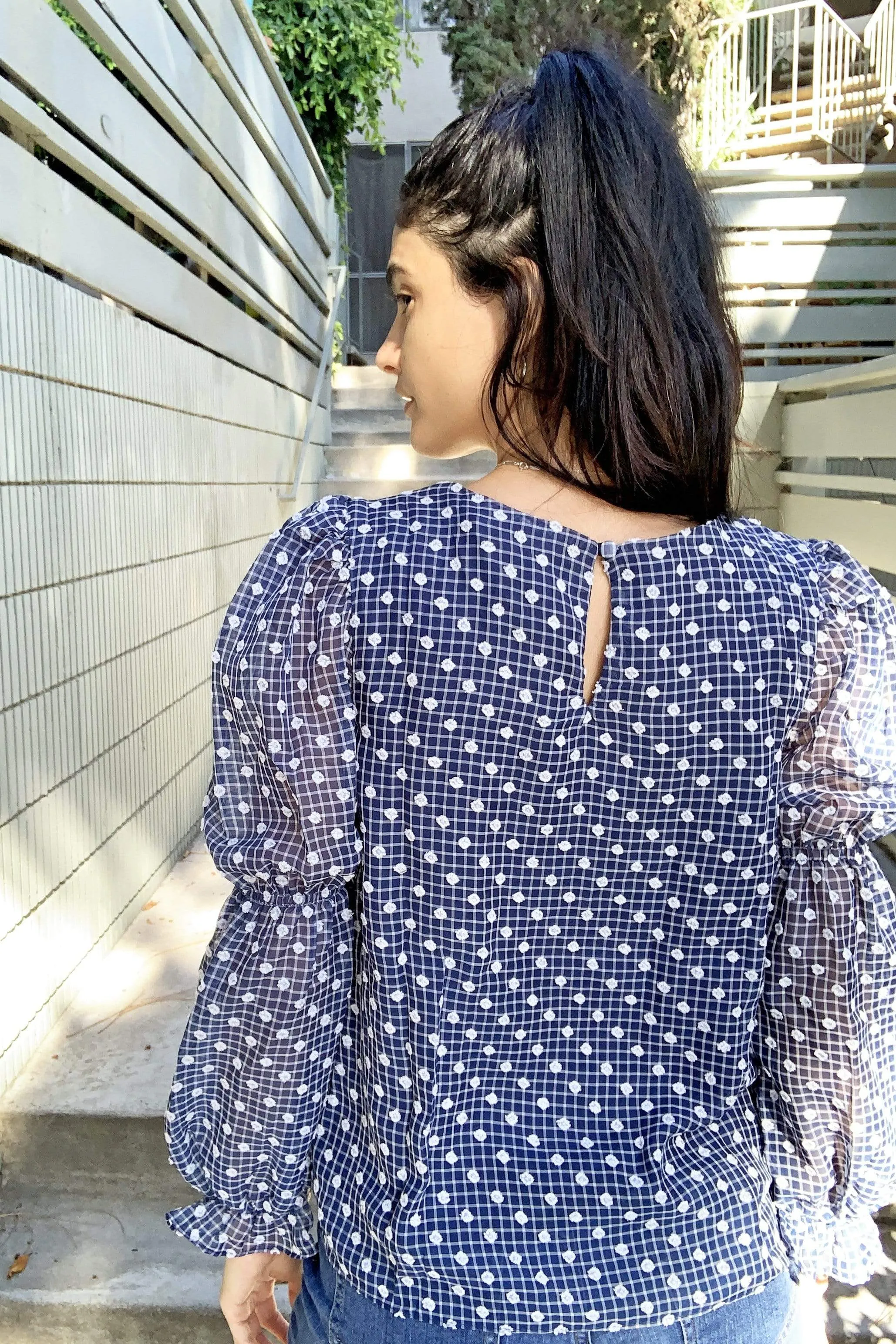 Lesley Blouse in Navy Clip Dot sold by Eva Franco product image thumbnail 5