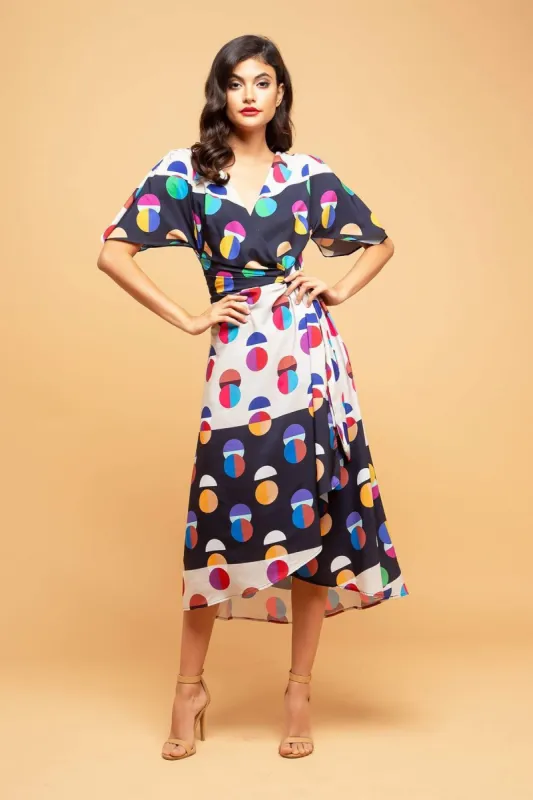 Marika Faux Wrap Dress With Dolman Sleeves - Miro Dot sold by Eva Franco