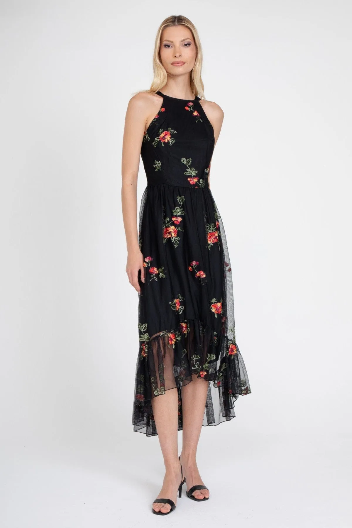 Jennie Dress – Black Mesh Floral Embroidery sold by Eva Franco
