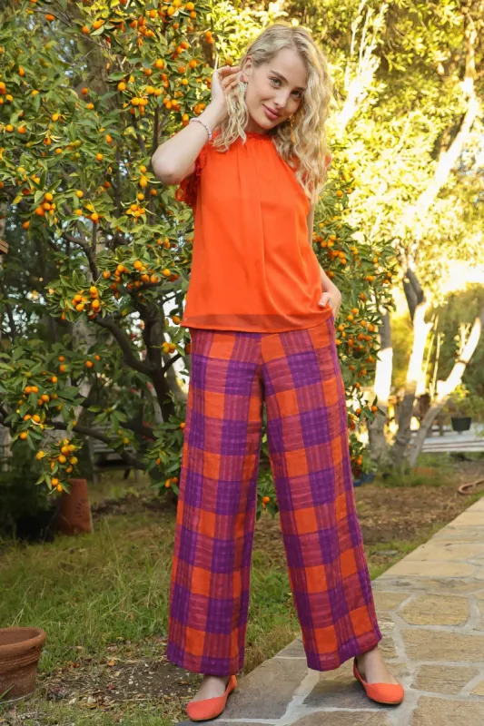 Rockabilly Plaid Pants - Orange/Purple Multi sold by Eva Franco