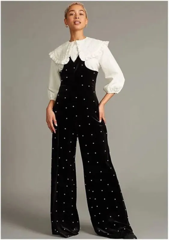Brewster Jumpsuit - Black Velvet Pearl sold by Eva Franco