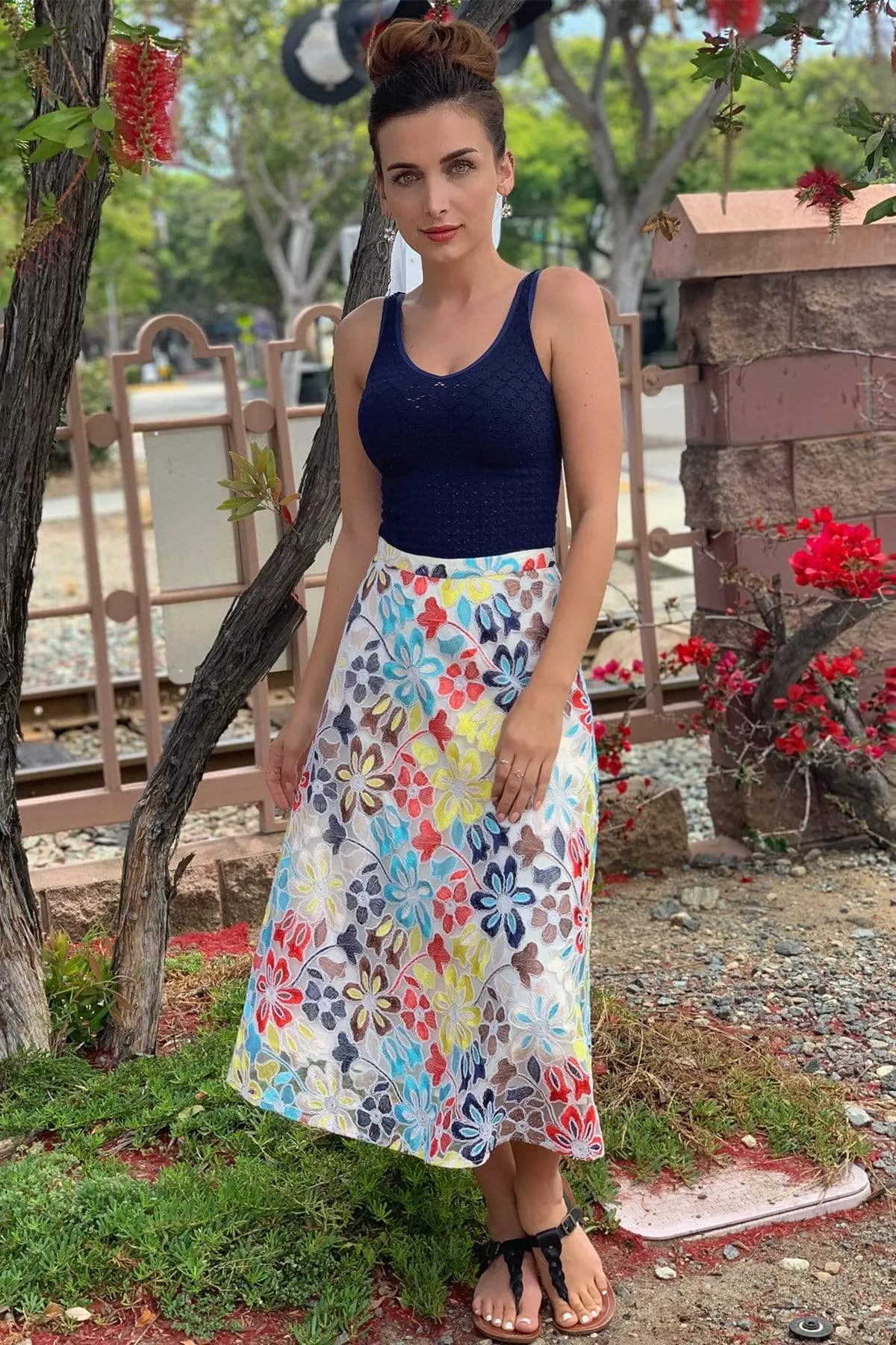 Embroidered Floral Midi Skirt sold by Eva Franco