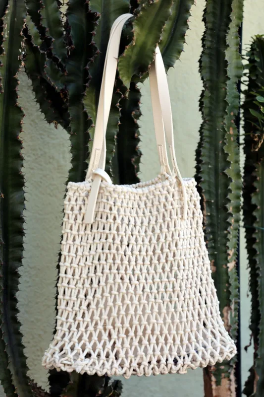 Macrame  Cream Shoulder Bag sold by Eva Franco