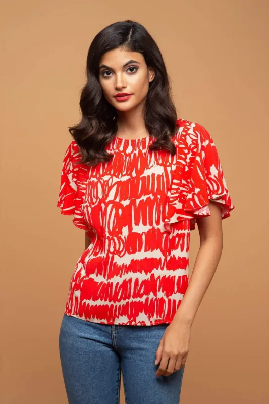 Juniper Top - Red Script sold by Eva Franco