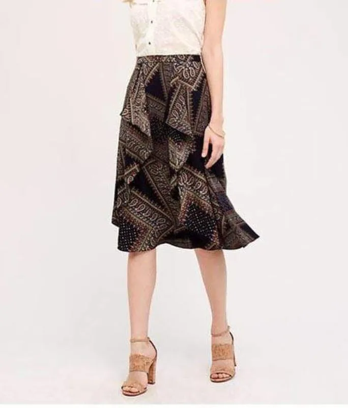 Romantic Paisley Ruffled Midi Skirt sold by Eva Franco