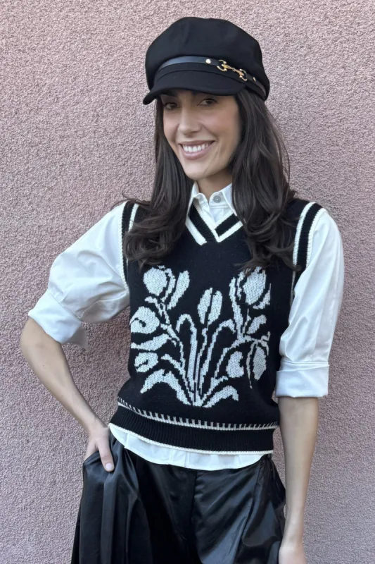 Tulip Knit Vest - Black and White sold by Eva Franco